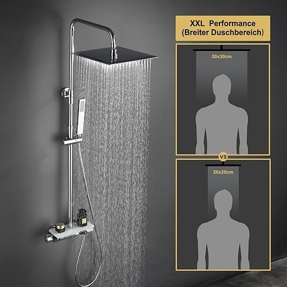 عمود دش بتصميم عصري – نظام استحمام كامل مع رأس دش مطري ودش يدوي، ارتفاع قابل للتعديل